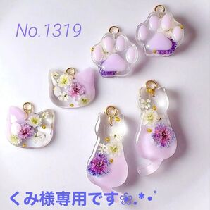 くみ様専用です No.1319チャーム・ペンダントトップ♪カン付きレジンパーツ♪かすみ草♪ねこ♪