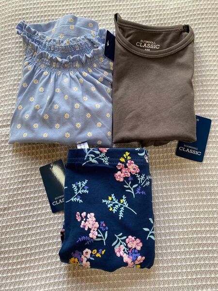 西松屋 未使用 半袖 Tシャツ 2枚 レギンス 1枚 まとめ売り 95サイズ 100サイズ グレー 花柄 ネイビー 保育園