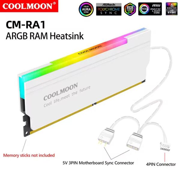 2個セット COOLMOON RA-1 5V3pin ARGB RAM ヒートシンク デスクトップPCメモリ用 DDR ホワイト