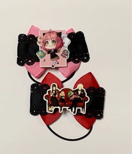 No.111 ハンドメイドヘアゴム パーツ付き バラセット ピンク レッド
