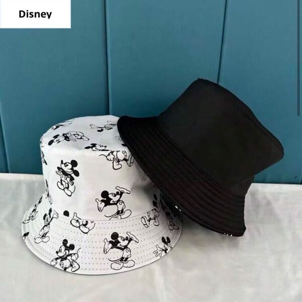 【ホワイト】Disney リバーシブル バケットハット ユニセックス 帽子 リバーシブル 【ベージュ】