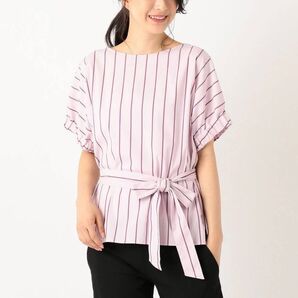 【未使用品】自由区☆JOYCE ギャザースリーブ ストライプ ブラウス /ピンク 半袖