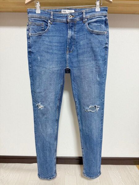 春夏用 伸縮性強め ZARA MAN ストライプ ストレッチ 42 32 スキニー ダメージ デニム メンズ パンツ ジーンズ