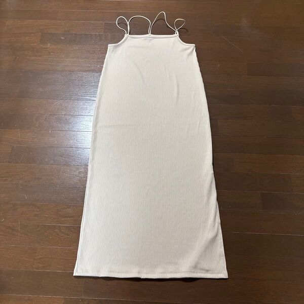 【美品】GU ジーユー リブ キャミソールワンピース ロングワンピース ノースリーブ ベージュ Mサイズ