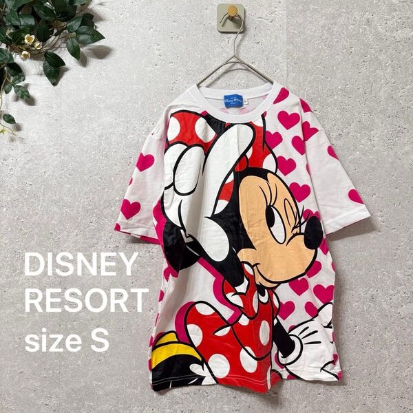東京ディズニーランド ミニーマウス Tシャツ Sサイズ ハート 総柄