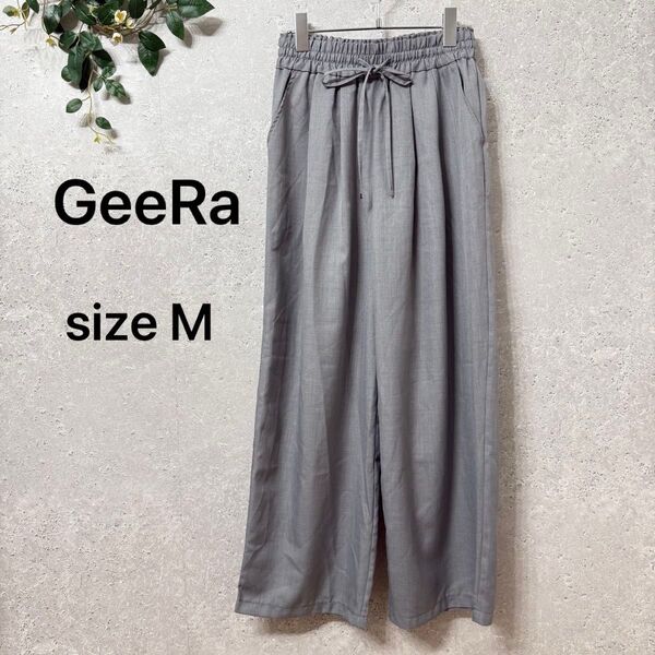 GeeRa リラックスワイドパンツ M グレー ウエストゴム 薄手 春夏