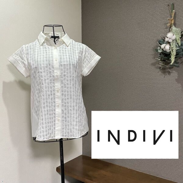INDIVI インディヴィ 半袖ブラウス 白
