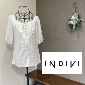 INDIVI インディヴィ フリルブラウス 五分袖 白