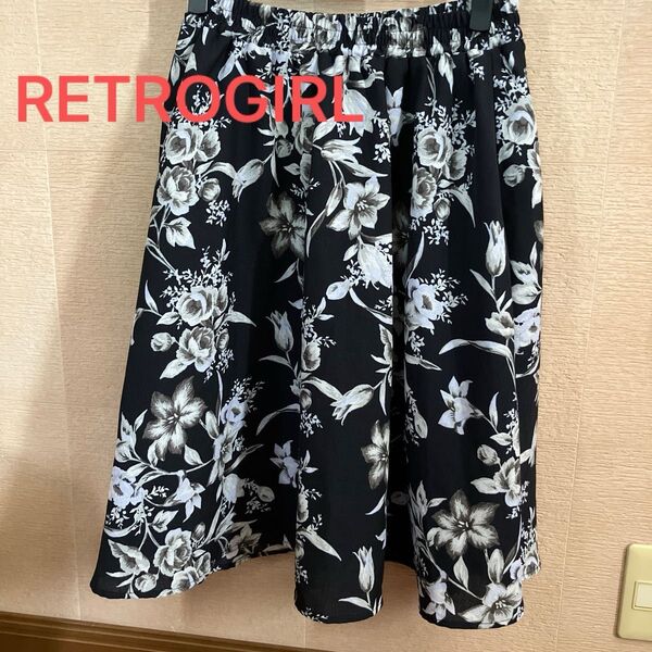 レトロガール フレアースカート RETROGIRL 花柄 濃紺 ウエストゴム M 未使用・長期自宅保管