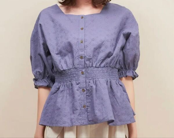 RETRO GIRL レトロガール 刺繍レーススクエアブラウス 半袖 綿 M