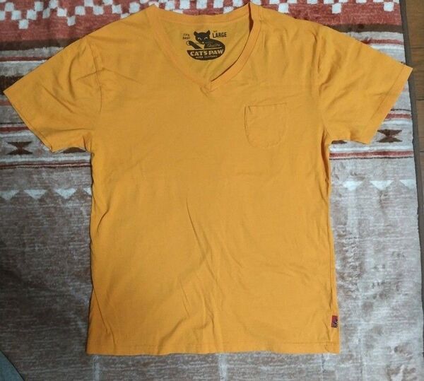 キャッツポウ CAT'S PAW Tシャツ ポケット付き 半袖 クルーネック 消臭 抗菌 無地 オレンジ Vネック