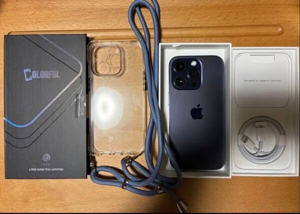 【美品】iPhone14 Pro 128GB ディープパープル(紐付きクリアカバー、ガラスフィルム付き)