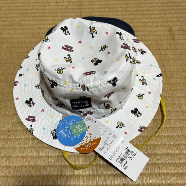 タグ付き アカチャンホンポ 54センチ 日よけ付き帽子 ミッキーマウス フルート 日よけ部分取り外し可 オフホワイト