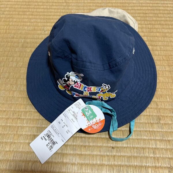 タグ付き アカチャンホンポ サファリハット はたらくくるま ディズニー ネイビー 54センチ 本体・日よけ部分綿100%