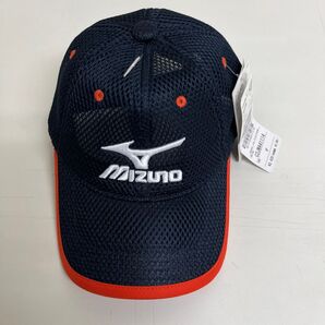 タグ付き mizuno キッズメッシュキャップ ネイビー オレンジ 52-56センチ