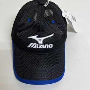 タグ付き mizuno キッズメッシュキャップ ブラック ブルー 52-56センチ