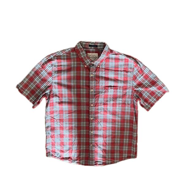 St. John's Bay セントジョンズベイ 半袖チェックシャツ マルチカラー レッド系 L