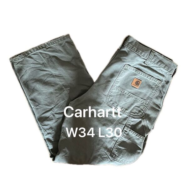 Carhartt カーハート/ペインターパンツ ワークパンツ ダック 革パッチ/W34 L30/モスグリーン カーキ