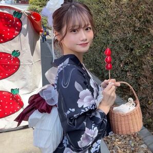 藤浴衣セット 兵児帯 レッド ネイビー 紺色 大人花柄 古典花柄 和柄
