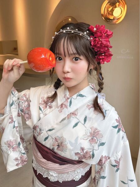 3点セット 2Way花柄セパレート浴衣 レギュラー ピンク レッド 兵児帯 ワンピース 二部式
