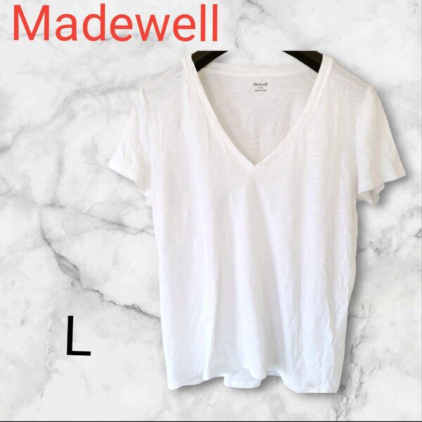 Madewell メイドウェル【L】 VネックTシャツ ホワイト 半袖 Vネック Tシャツ 白 無地 カットソー 古着