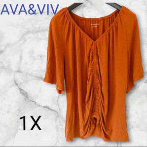 AVA&VIV 【1X】トップス オレンジ レディース 半袖 ブラウス チュニック シンプル 古着