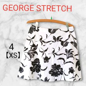 GEORGE STRETCH【XS】花柄スカート モノトーン 春夏 スカート ブラック ミニスカート ゴルフウェア 古着 海外