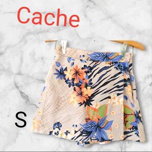 Cache 【S】花柄×アニマル柄 スカートパンツ 海外 古着 オシャレ 可愛い キュロット ミニスカート ゴルフウェア