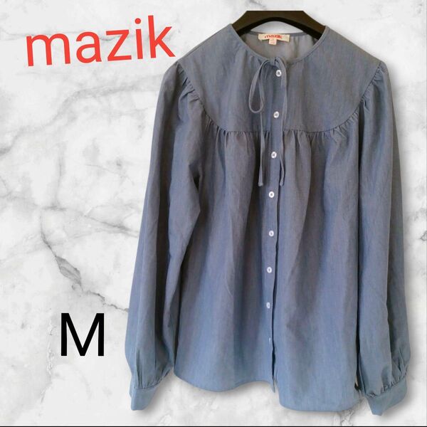 mazik【M】デニム ブラウス ブルー 海外 長袖シャツ ブラウス 長袖 トップス ブルー 古着 シャツ