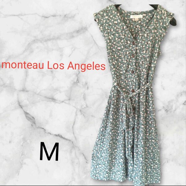 monteau Los Angeles【M】花柄ワンピース グリーン 海外 古着 ロング 花柄 ノースリーブ ワンピース