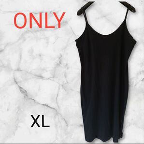 ONLY【XL】黒 キャミソール ワンピース キャミワンピース ブラック パッド付き ミニワンピース 海外 古着