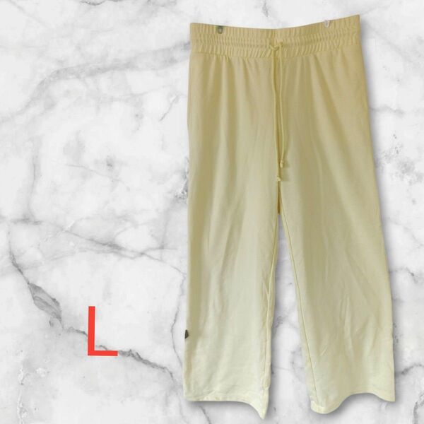 七分丈パンツ 【L】クリームイエロー ウエストゴム ボトムス パンツ 古着 海外