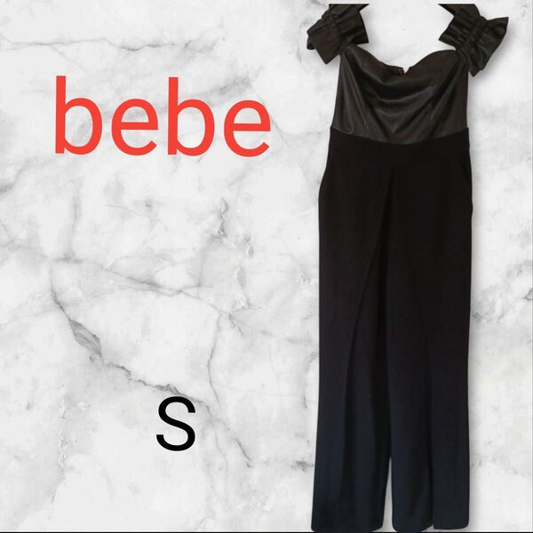 bebe 【S】オフショルダーコンビネゾン 黒 サロペット オールインワン ブラック 古着 ノースリーブ キャミソール 海外 古着