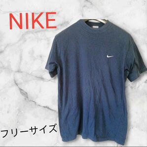 NIKE 【フリーサイズ】無地Tシャツ ワンポイントロゴ ブルー Tシャツ 半袖 ロゴプリント 海外 古着