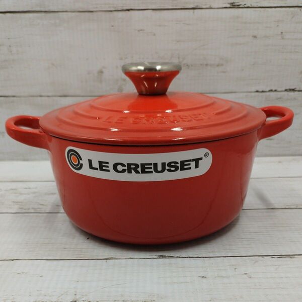 【中古品】LE CREUSET ル・クルーゼ 両手鍋 ココットロンド 18cm 色CHILI RED