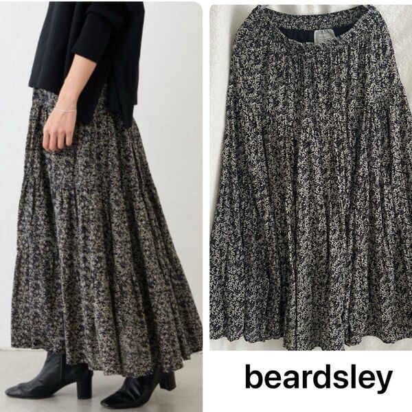 ビアズリー beardsley プリントティアードギャザースカート ブラック