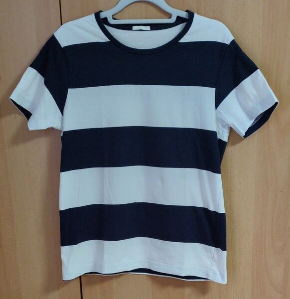 ジーユー GU ボーダー 半袖 Tシャツ ボーダーTシャツ 丸首 濃紺 Mサイズ