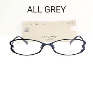 ALL GREY レディースお洒落なメガネフレーム AG-7005 c4 ネイビー チタン一体形成 MADE IN JAPAN