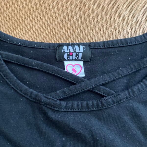 150 ANAP GIRL アナップ 半袖Tシャツ Tシャツ トップス 黒 袖 シースルー袖 かわいい