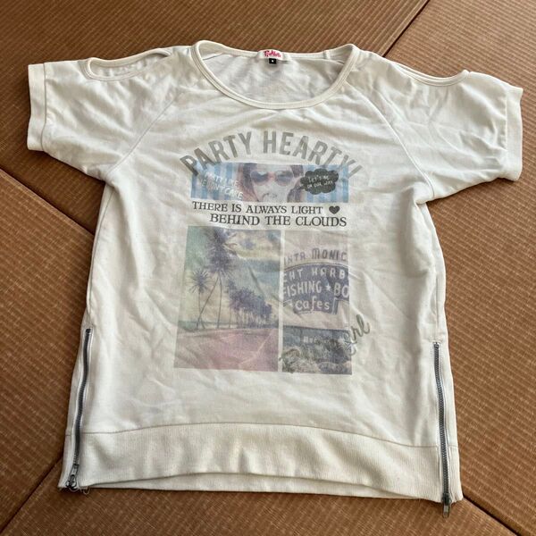 160 S ピンクラテ 半袖Tシャツ Tシャツ フォトプリント 肩あきデザイン ファスナー