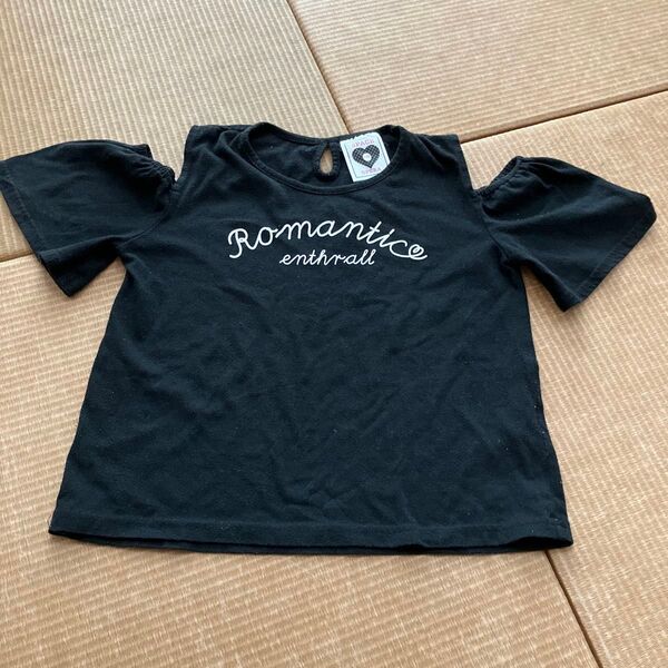 150 女の子 黒 半袖Tシャツ 肩あき 黒 Tシャツ トップス かわいい
