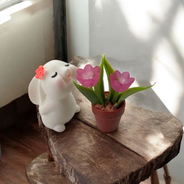 No.775 ミニチュアフラワー うさぎさん 鉢植えチューリップ セット ピンク ドール用小物 インテリア ハンドメイド