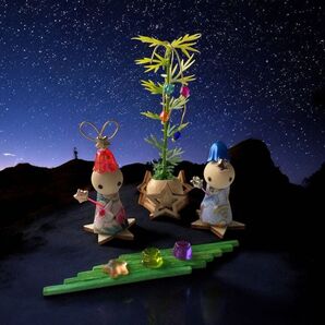 No.812 ミニチュア七夕飾り オリジナルドール 笹飾り 彦星 織姫 観葉植物 星型テーブル 七夕ゼリー ハンドメイド