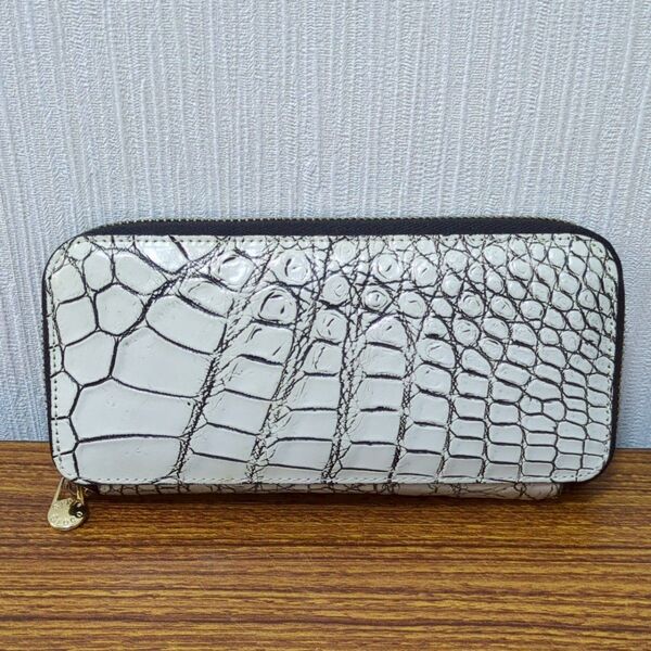 クロコダイル風 Style Croco 長財布 ラウンドファスナー 目地染め クロコスタイル ホワイト レディース
