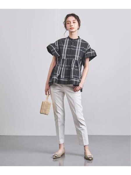 UNITED ARROWS タフタ ステッチ ペプラム ブラウス ユナイテッドアローズ チェック シャツ ノースリーブ 半袖