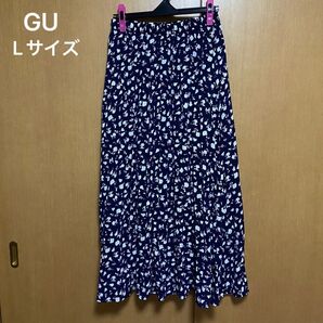 GU ロングスカート 〈Lサイズ〉花柄 紺 ネイビー