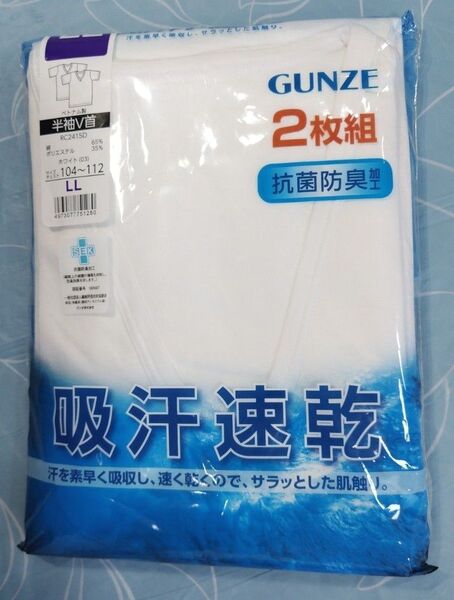 GUNZE 吸汗速乾 メンズ 肌着 半袖 V首シャツ 白 LLサイズ 2枚組