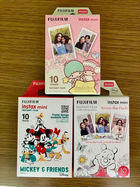 チェキフィルム 新品未開封 未使用 instax mini 3種 合計30枚 ディズニー キキララ プーさん ミッキー