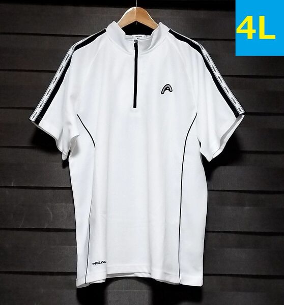 ほぼ未使用 ヘッド ★メンズ4Lサイズ★ 半袖モックネックシャツ 半袖Tシャツ 半袖シャツ モックシャツ ハーフジップシャツ 白