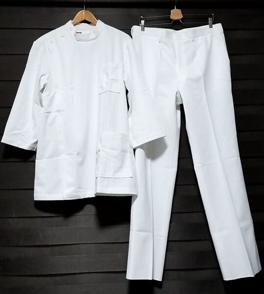 新品 ナガイレーベン アンジェリカ 白衣 上下セットアップ ワークパンツ ユニフォーム 診察衣 介護服 看護師 白 メンズLL